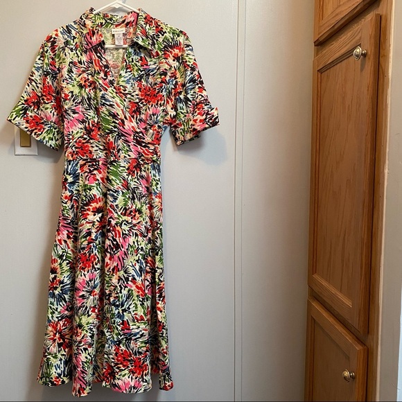 JG HOOK Linen Midi Colorful Floral Boho Dress Size 12 - Picture 10 of 12
